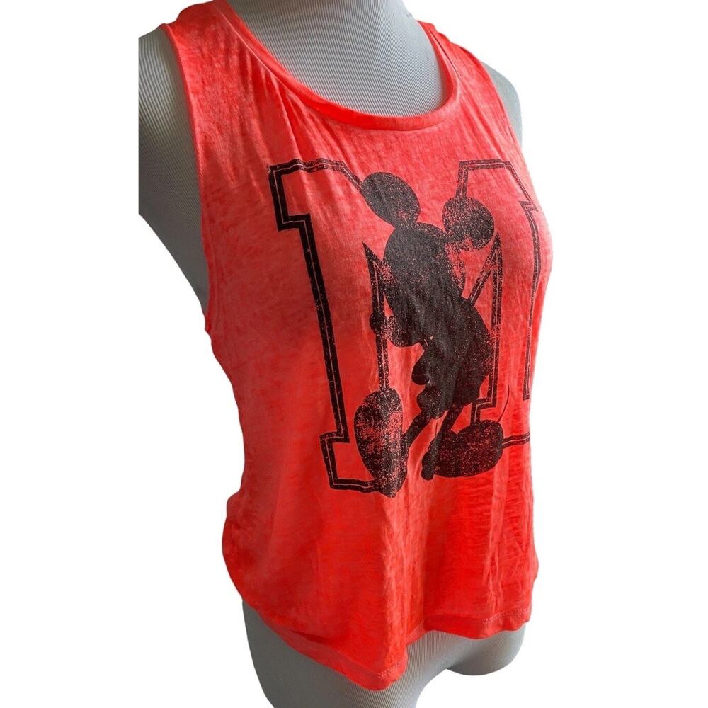 Disney Mickey Mouse Tank Top Shirt Women M tee Neon Orange Burnout Varsity